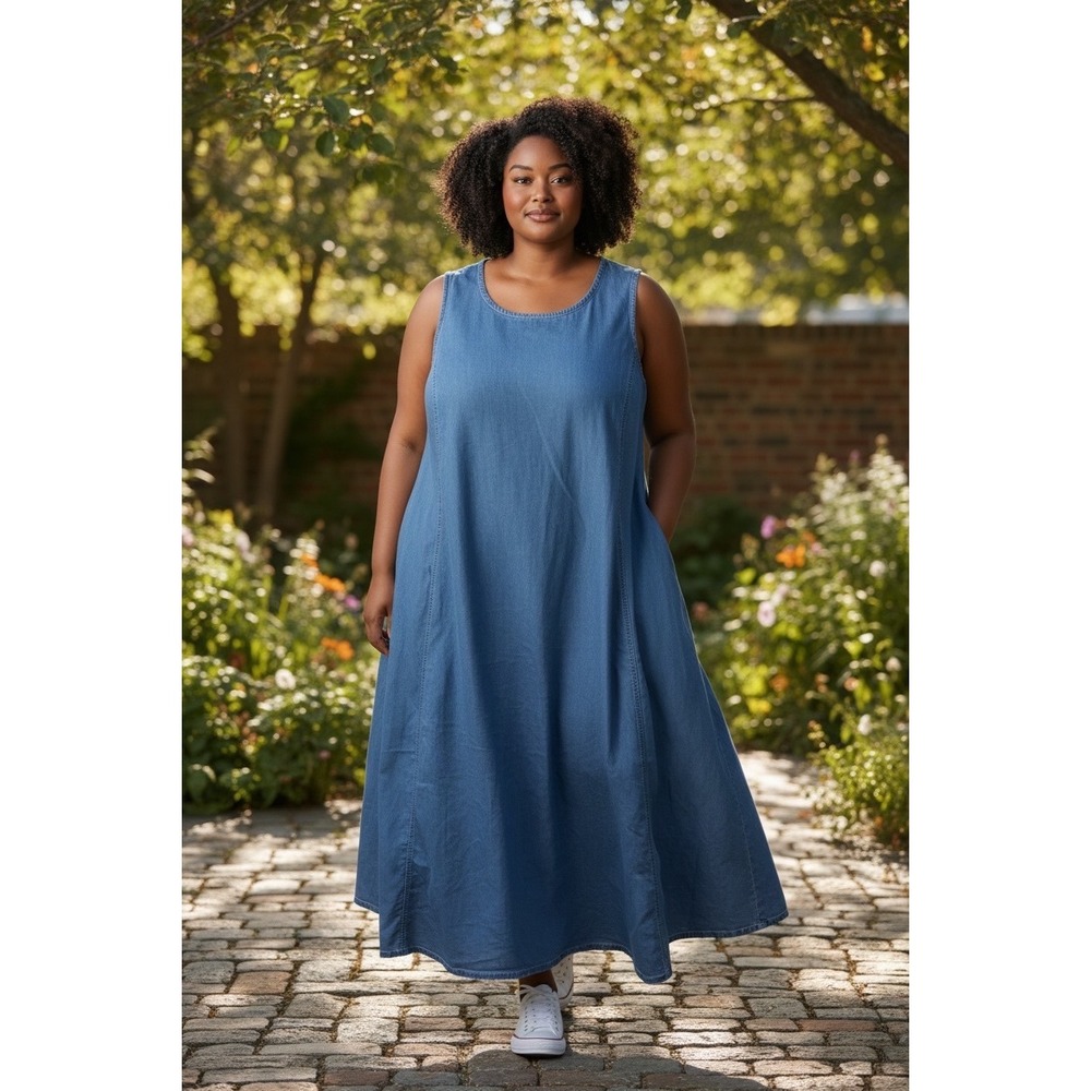 NEW Universal Standard Blue Denim Sleeveless A-Line Maxi Dress Plus Size M 18-20